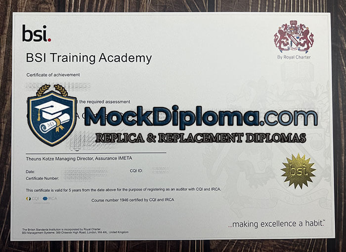 BSI Training Academy certificate