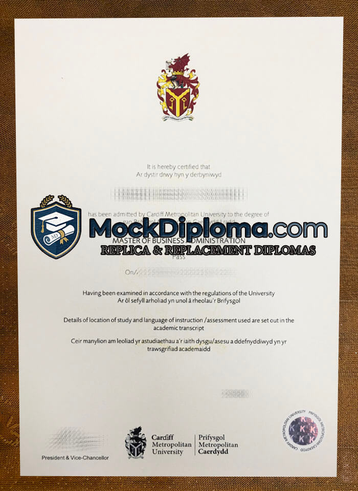 Cardiff Metropolitan University certificate