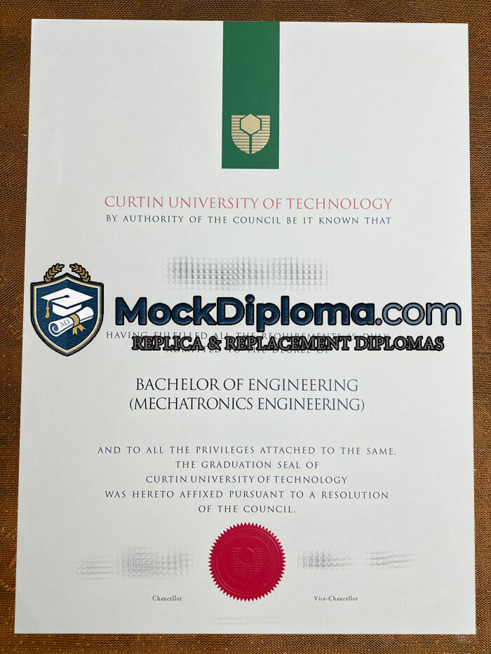 Curtin University of Technology certificate