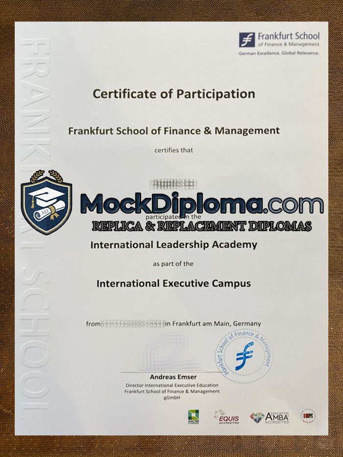 Frankfurt School of Finance & Management certificate