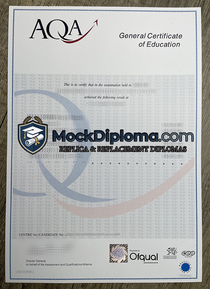AQA GCE certificate