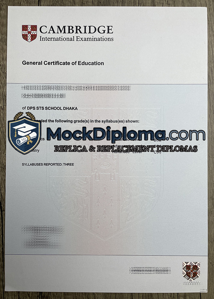 Cambridge International Examinations certificate