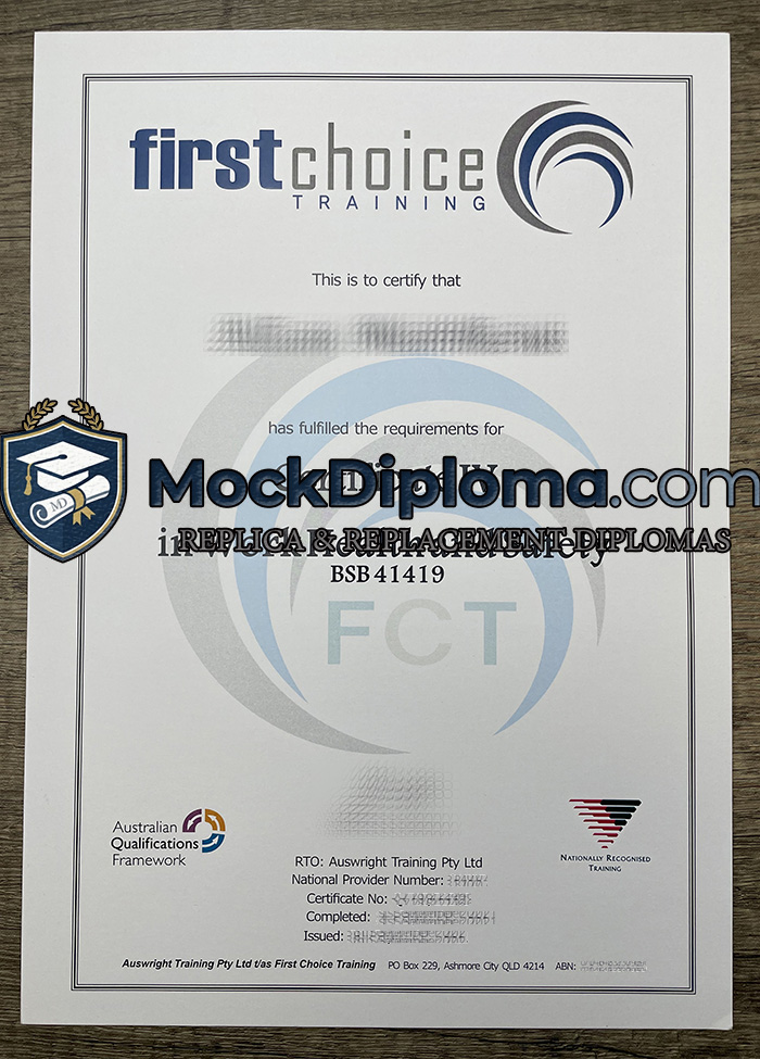 First Choice Training certificate