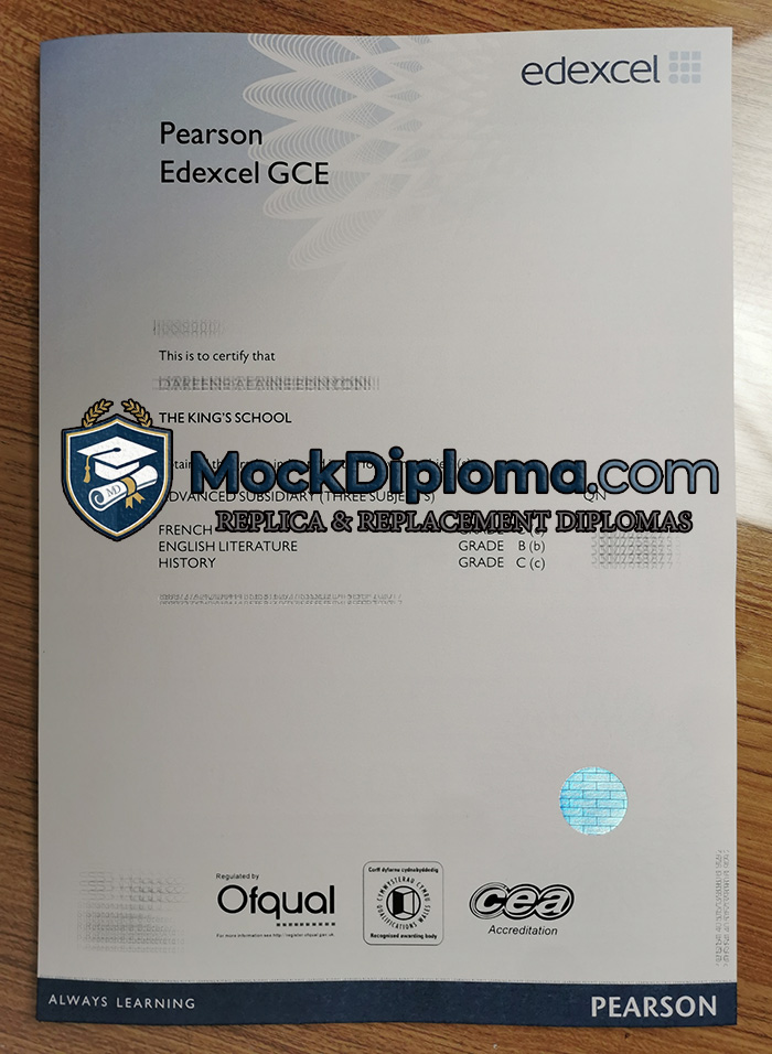 Pearson Edexcel GCE certificate