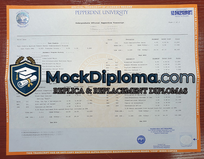 Pepperdine University transcript
