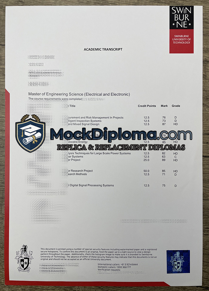 Swinburne University of Technology transcript