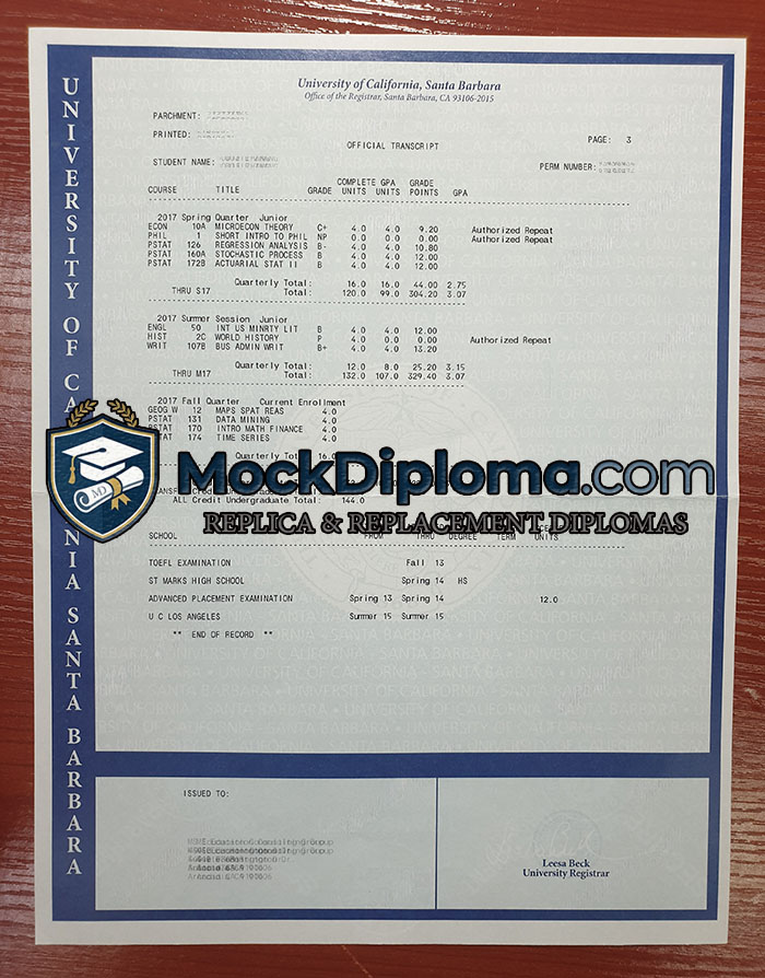 University of California Santa Barbara transcript