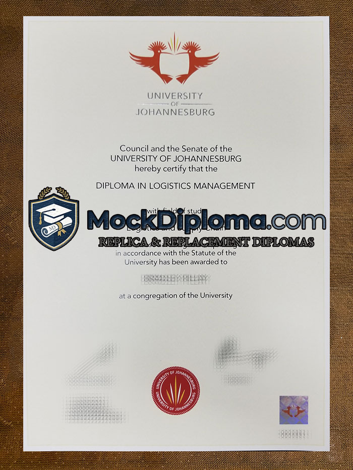 University of Johannesburg certificate