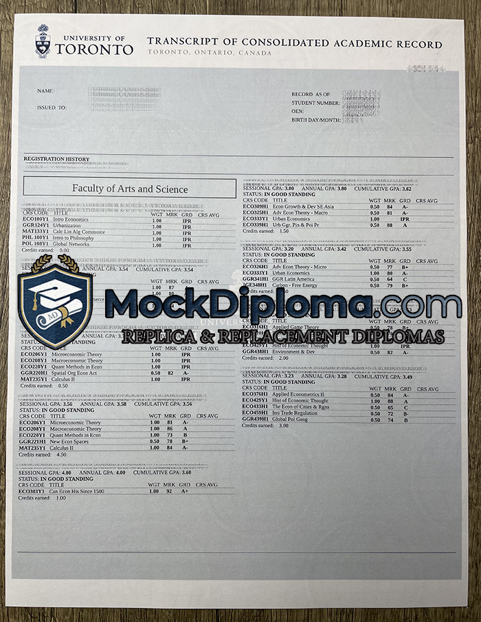 University of Toronto transcript