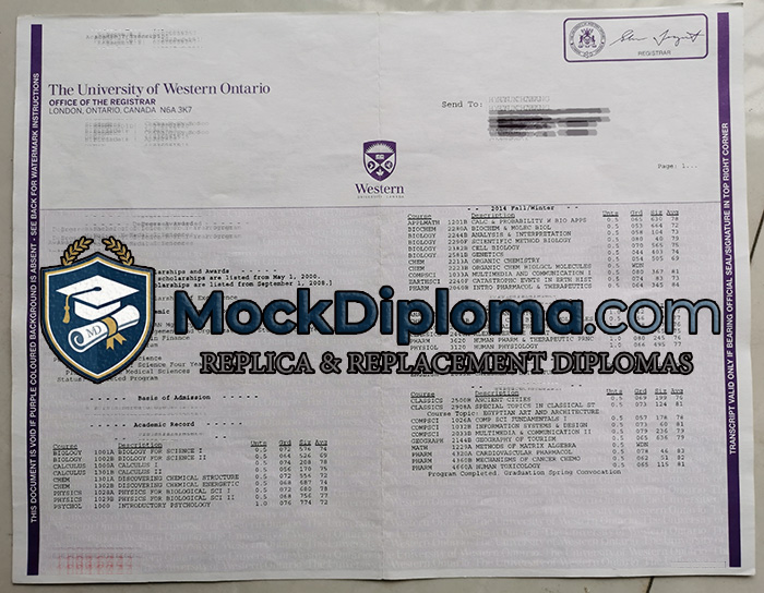 University of Western Ontario transcript