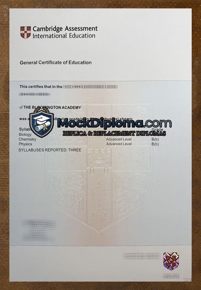 Cambridge GCE certificate