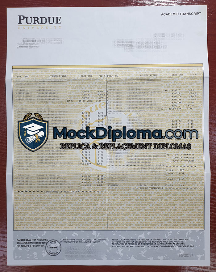 Purdue University transcript