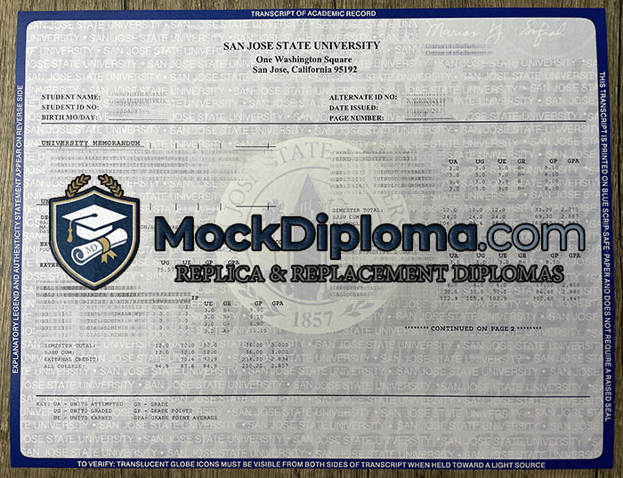 San Jose State University transcript
