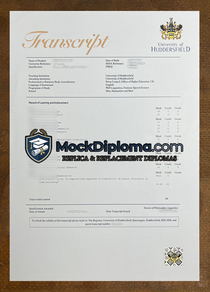 University of Huddersfield transcript
