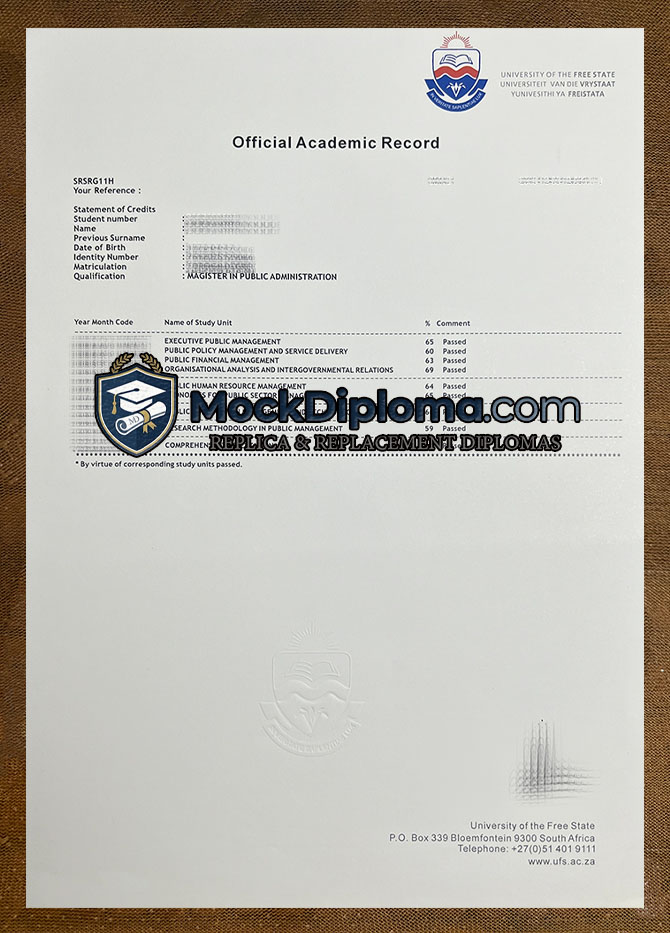 University of the Free State transcript
